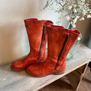 Bed Stu Brown Leather mid calf zip up boots